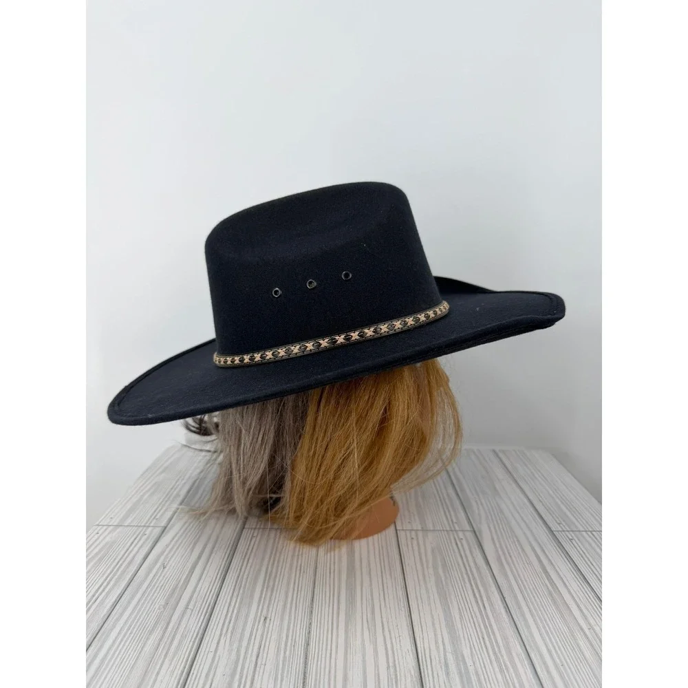 Lone Star American Cowboy Hat Black Felt Cattleman Crease Wide‎ Brim Western Hat